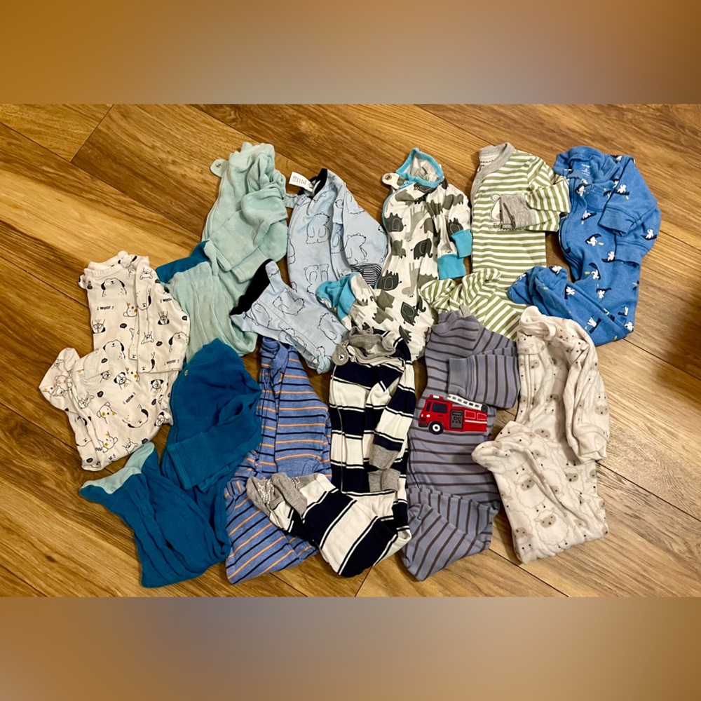 Lot of 10 baby boy 3-6 month footie pajamas